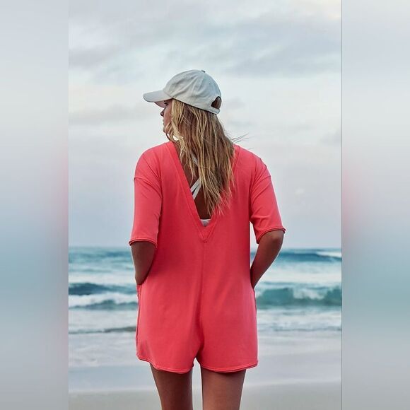 NWOT FREE PEOPLE Hot Shot Tee Romper - Electric Sunset - Picture 3 of 11